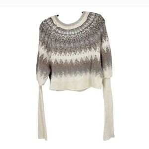Free People Crop Puffy Sleeve Fair Isle Knit Sweater